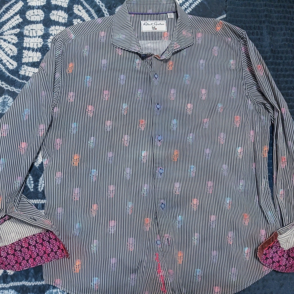 Robert Graham NOLA SKULL STRIPED SHIRT size XXL